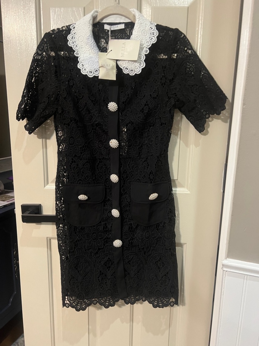 Mulla crochet Black Mini Dress with White Collar